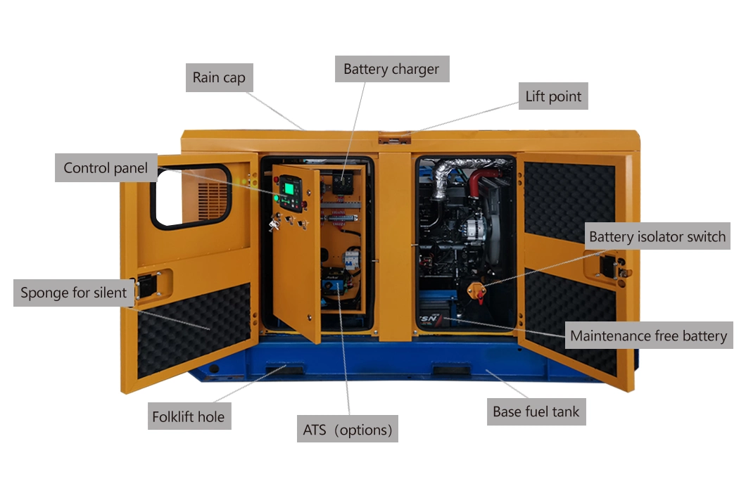 Water Cooled Open Soundproof Type Electric Power 15kw-1000kw 20kVA 30kw 50kw 60kVA 75kVA 80kVA 100kVA 125kVA 150kVA 160kVA 200kVA Silent Diesel Engine Generator